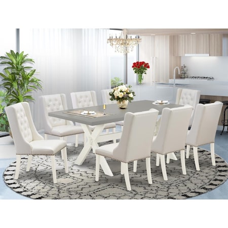 East West Furniture 9 Piece X-Style Dining Room Set - Linen White X097FO244-9